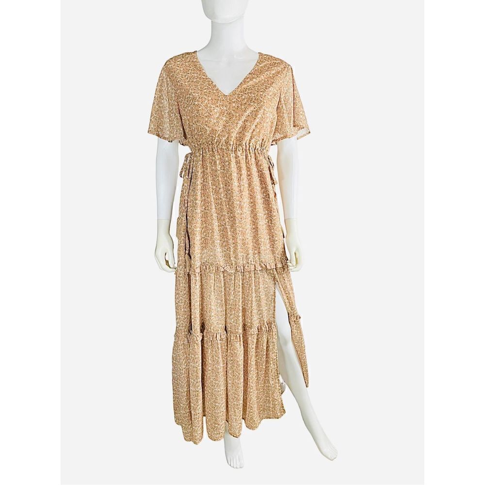 See the Shades Large Orange White Floral Tiered Maxi Dress - Picture 13 of 13